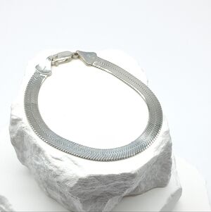 Vintage Sterling Silver Mexico Flat Herringbone Chain Bracelet